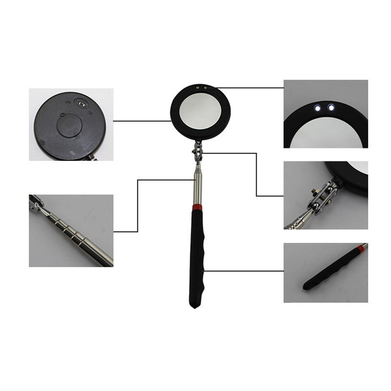 Folding Mirror Universal Endoscope Flaw Detection Tool with 2 LED Light-3