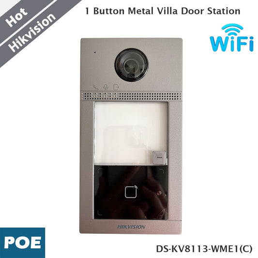 Hikvision Wifi 1 Button Metal Villa Door Station POE Internal Mifare Card Reader-0